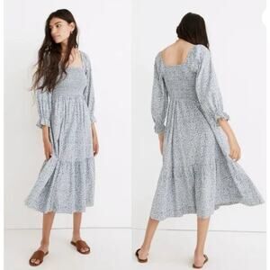 NEW! Madewell Lucie Elbow-Sleeve Smocked Midi Dress in SUNFLOWER FIELD (XL)